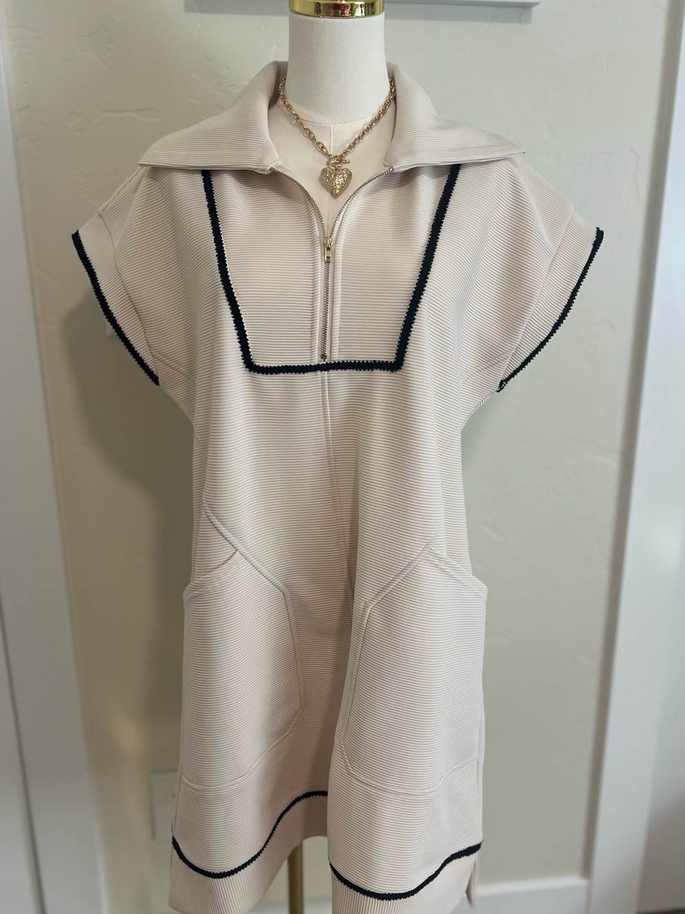 JODIFL Cream Knit Zip Sailor Dress with Black Trim~NWT~Size M 🌷